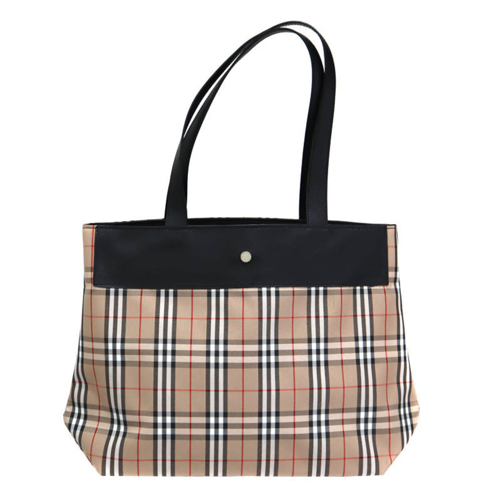Burberry tote bag beige black check canvas leather